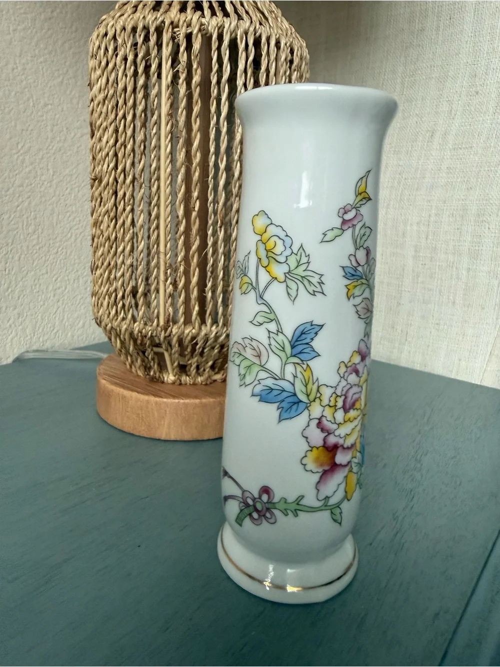 Porcelain Floral Bud Vase in White with Multicolor Flower Accents